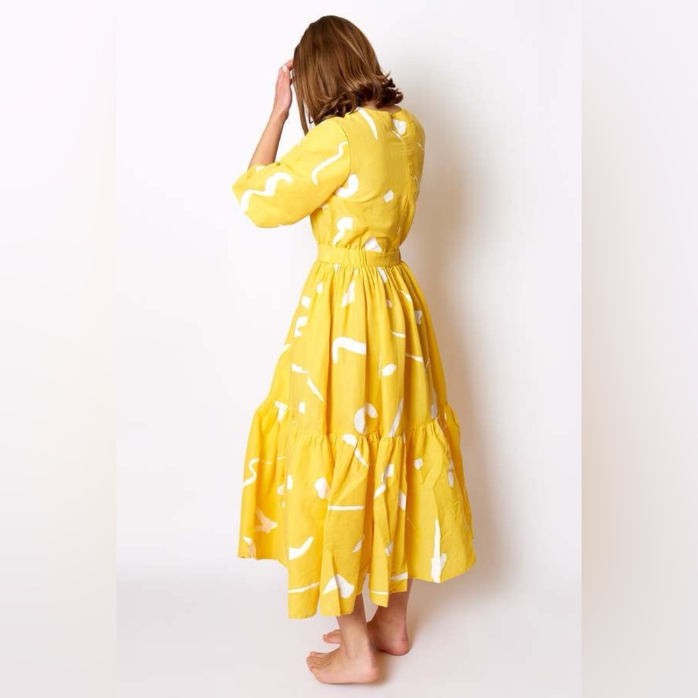 LOVEBIRDS NWOT Elegant Yellow Maxi Dress Tuckernuck Pockets Small Linen/Cotton - Picture 2 of 11
